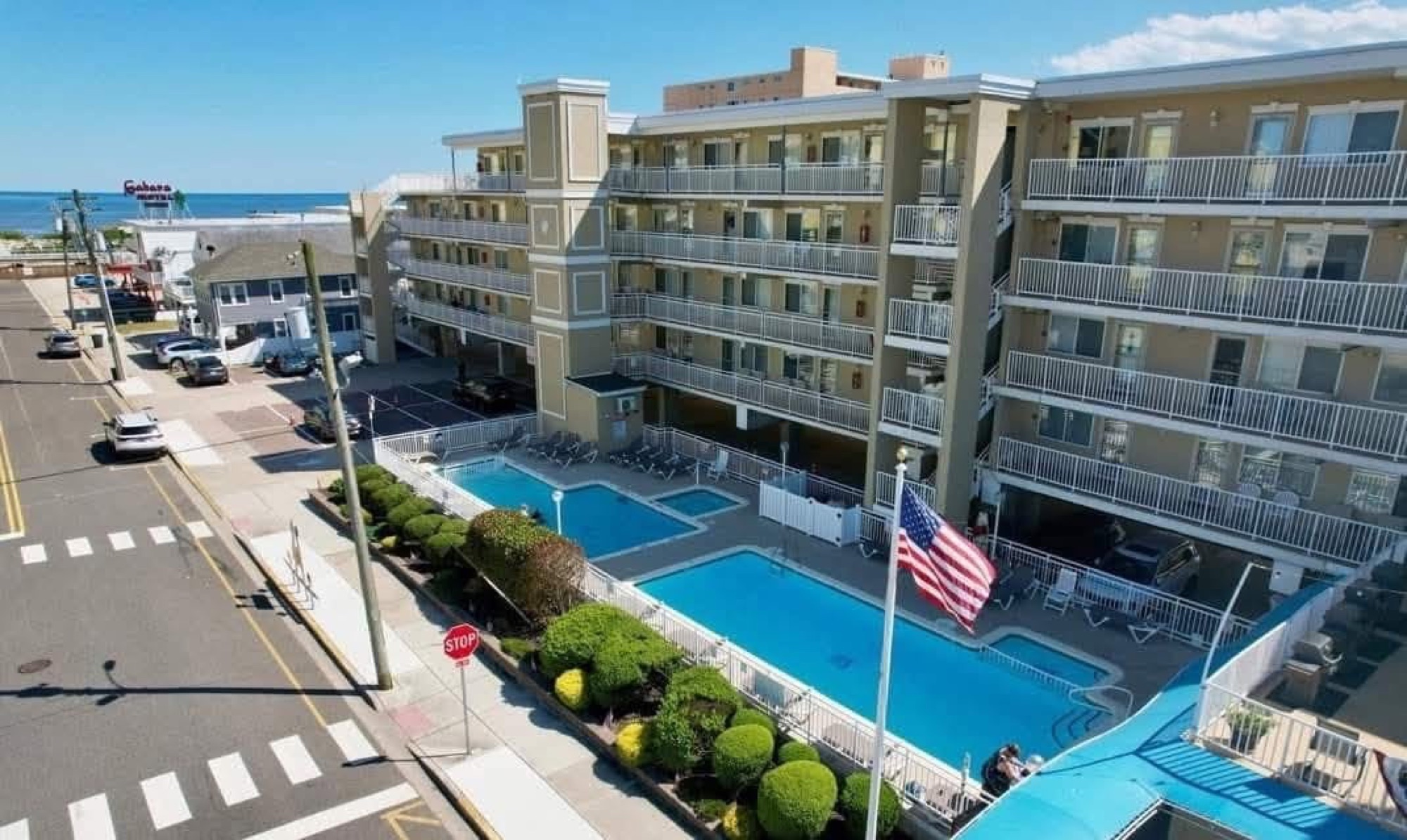 Aerial view of the two heated pools